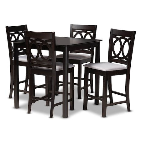 Baxton Studio Lenoir Gray Upholstered Espresso Finished 5-Piece Wood Pub Set 157-9594-9776
